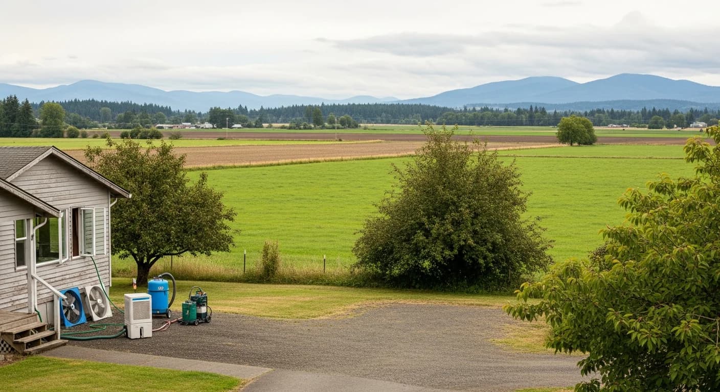 Farmland and foothills in rural Skagit County, Washington