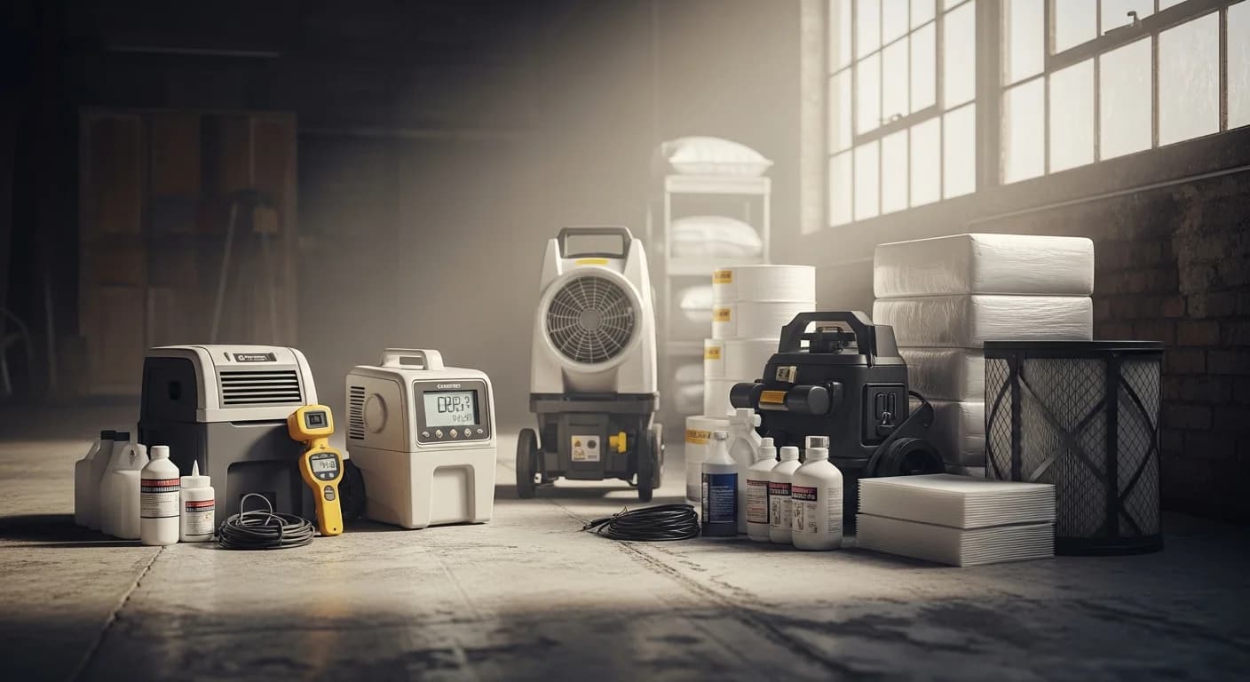 Professional water extraction and drying equipment ready for a restoration job