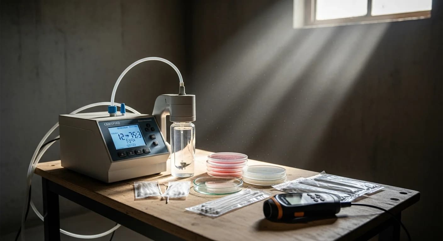 Air sampling pump and sample cassettes set up for mold testing