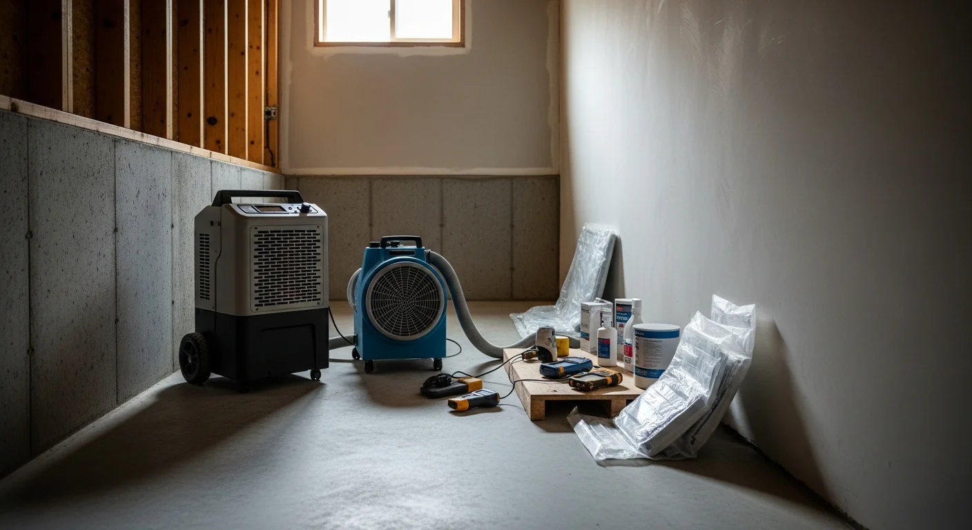 Mold remediation specialist treating affected wall area